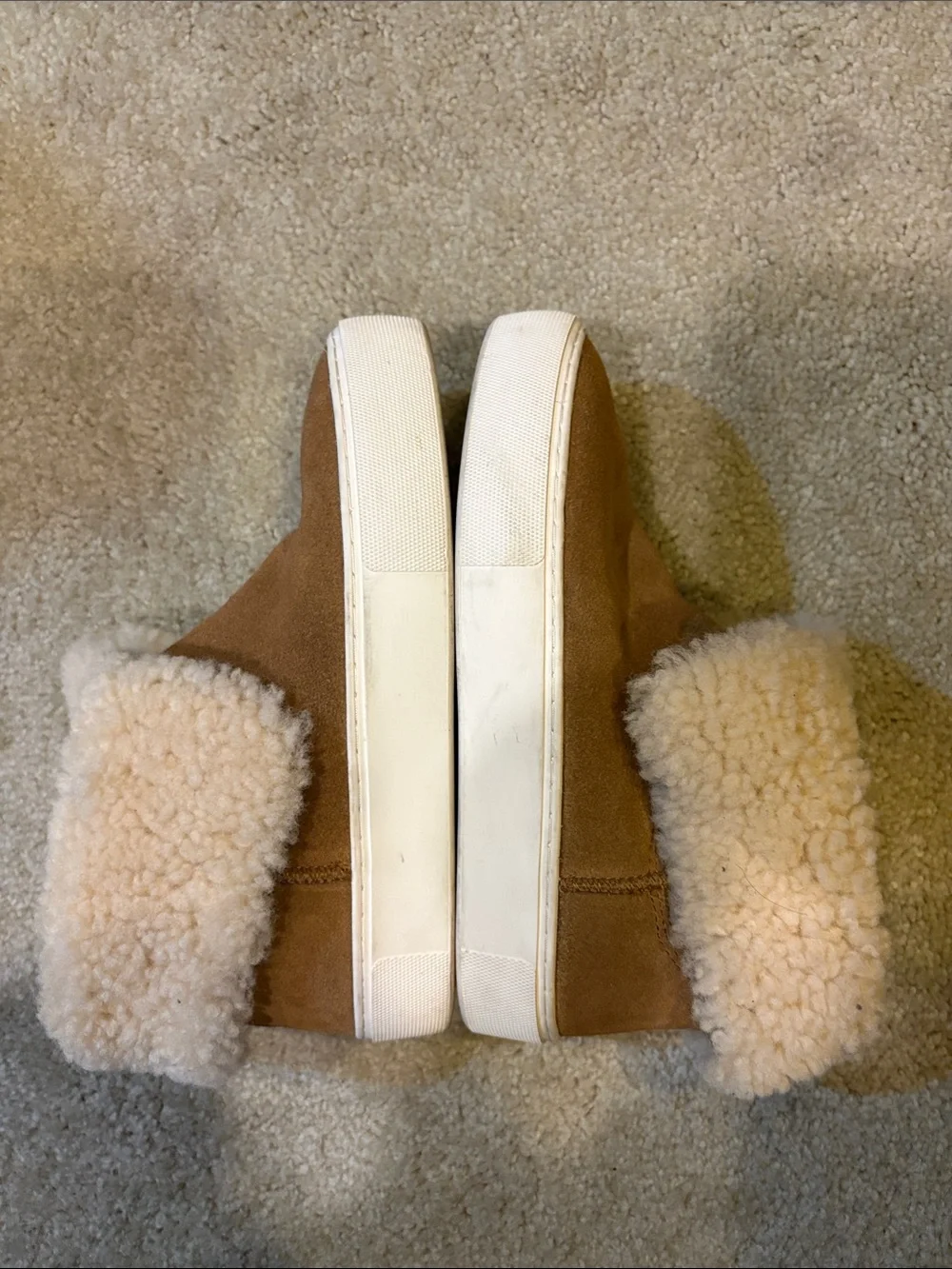 UGG Tan Suede Shearling Cuff Slip-On Sneakers-Size 5.5
